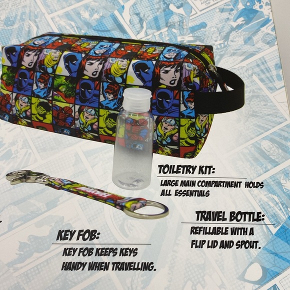 Marvel wallet, key fob, toiletry kit & travel bottle set NEW! 4 set - Picture 6 of 16